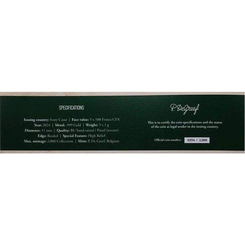 Republic of Côte d'Ivoire: gold coins Animals Asia 2024 set 5 g Collectible coins