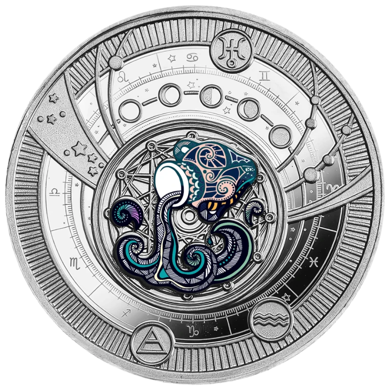 Cameroon: silver coin Aquarius 2025 Proof colored 10 g  Collectible coins