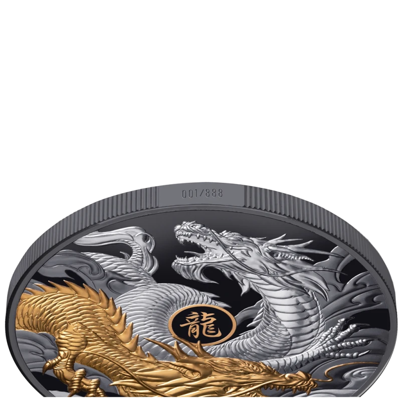 Niue: silver coin Year of the Dragon 2024 Black Proof gilded 5 oz Collectible coins