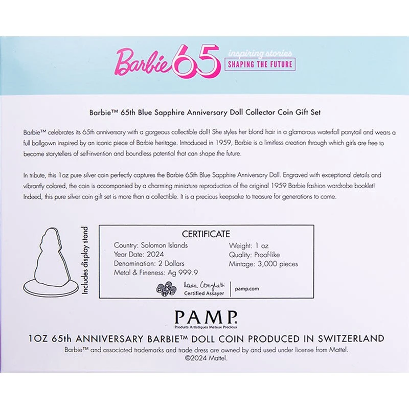 Solomon Islands Silver Coin Blue Sapphire Barbie 2024 Colored 1 oz Collectible coins