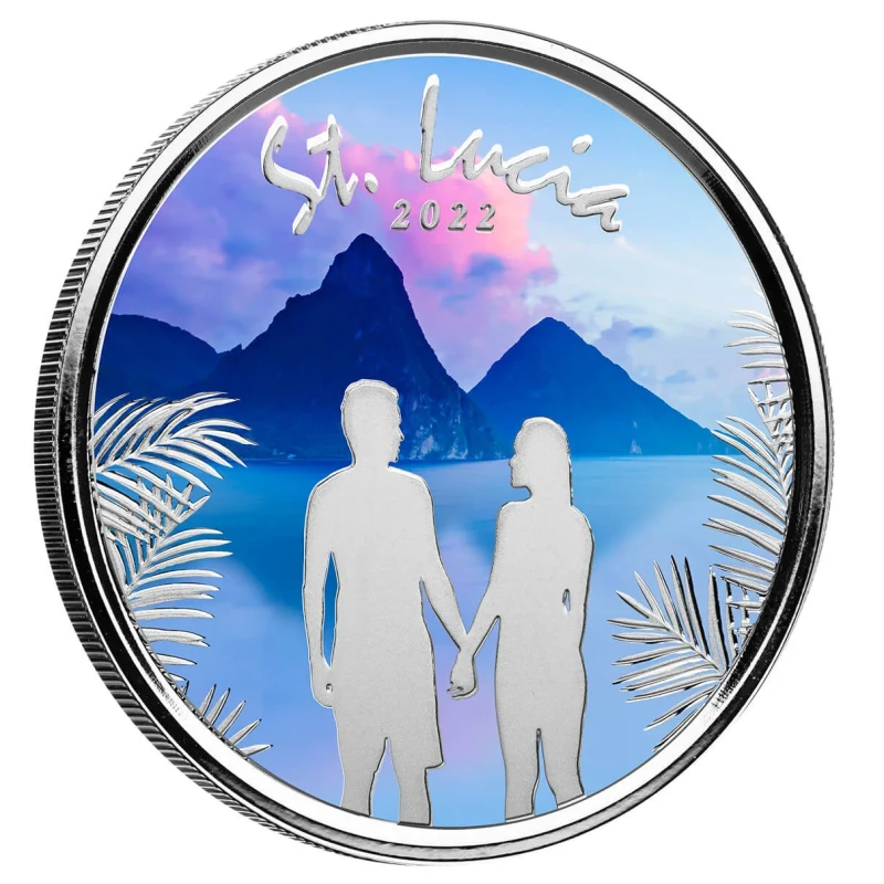 Saint Lucia Silver Coin Romantic Couple 2022 Proof Colored 1 oz Collectible coins