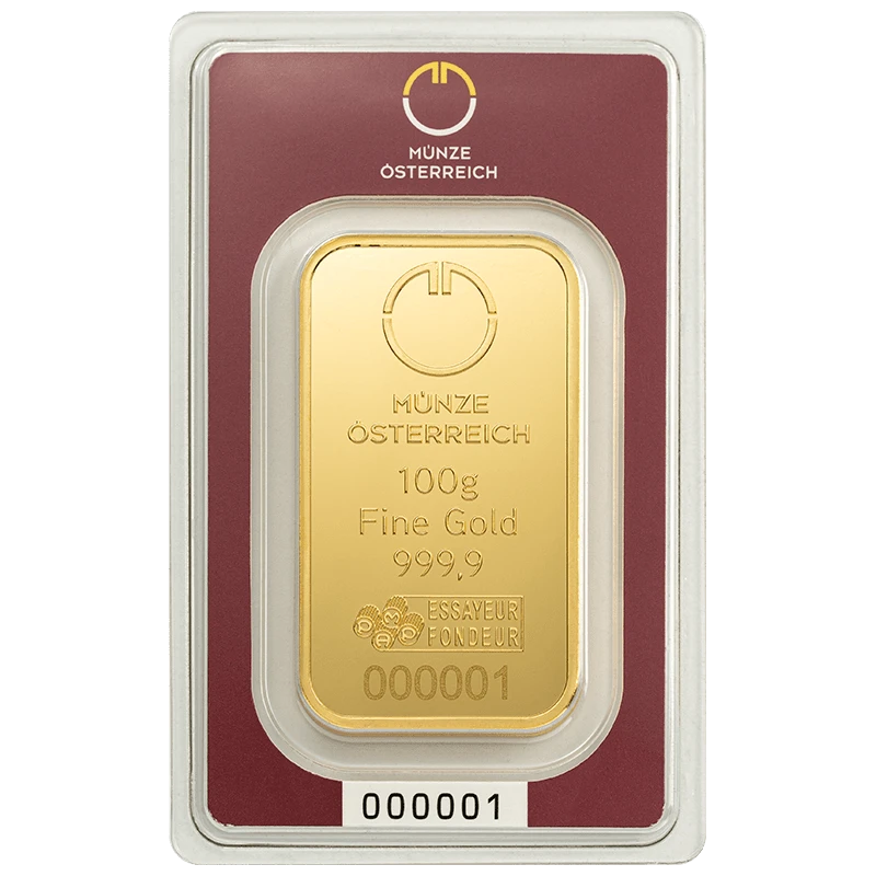 Austrian Mint 100 g gold bar (0.9999) Investment bullion